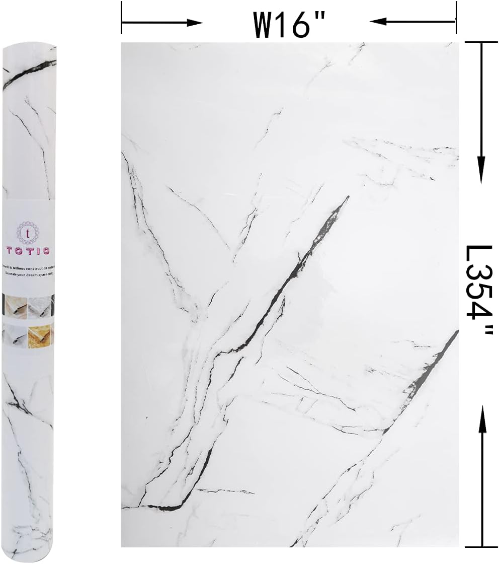 48x197inch Extra Wide Black White Marble Wallpaper Peel Stick Glossy Thick Waterproof Furniture Sticker Granite Look Contact Paper DIY Wall Sticker Self-adhesive Countertop Vinyl Wrap for Kitchen