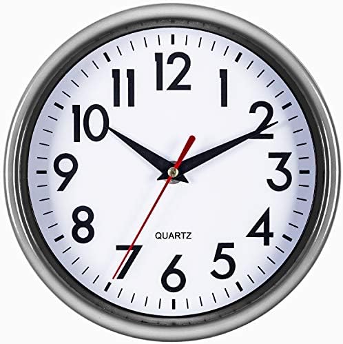 Bernhard Products Silver Wall Clock 8" Silent Non-Ticking Quality Quartz Battery Operated Clock for Home Kitchen Bedroom Bathroom Classroom Nursery