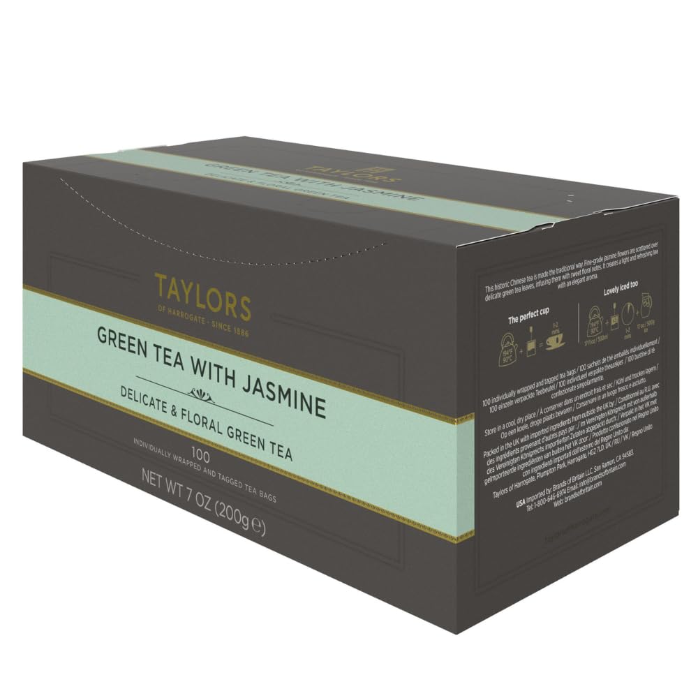 Taylors of Harrogate Green Tea with Jasmine, Individually Wrapped Bags, 20 Count (Pack of 1), Delicate, Floral & Sweet, Caffeinated, Enjoy Hot or Iced, 20 Teabags