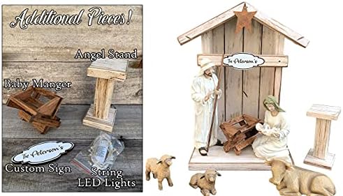 Stable Creche for Nativity Fireplace Mantle Wood (Fits Willow Tree Figures) *Christmas Decor Accessories Available- Personalized Sign Baby Manger