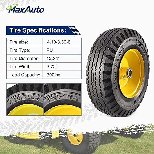 MaxAuto 4.10/3.50-6" Flat Free Tire & Wheel, 3" Centered Hub, 3/4" Bearings