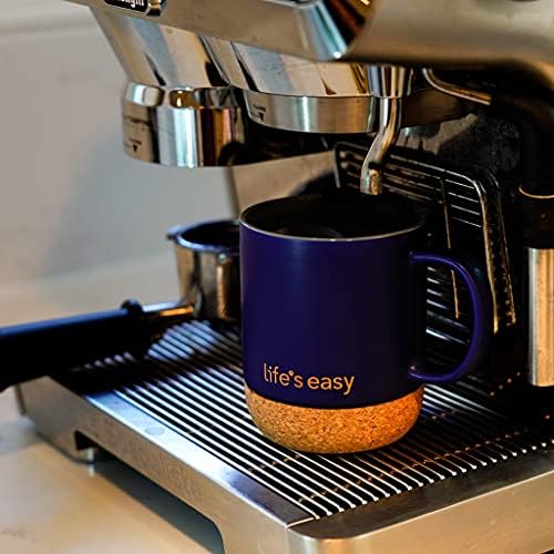 Life's Easy 12 oz Coffee Mug with Insulated Cork Bottom and Push-On Splash-Proof Lid - Black