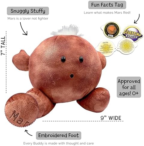 Celestial Buddies Mars Buddy | 9" Soft Stuffed Plush, Embroidered Features, Fun Red Planet Facts Tag for Kids – STEM Learning, Educational Gift