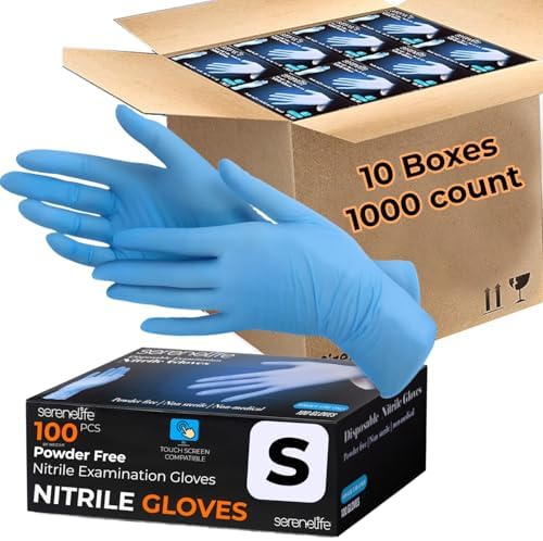 SereneLife 100 Pcs Nitrile Disposable Gloves - Soft Industrial Gloves, Vinyl Gloves Powder-Free, Latex-Free Protective Gloves, Soft and Comfortable