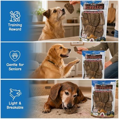 Loving Pets Pure Buffalo Lung Steaks – Natural Single Ingredient Buffalo Dog Treats – High Protein Chewy Dog Snacks for Everyday Reward – Grain Free, Long-Lasting Treats for Small, Medium & Large Dogs