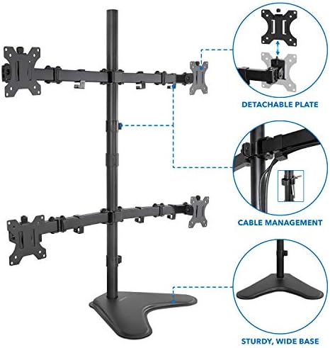 Mount-It! Quad Monitor Stand for 4 Screens up to 32", Free Standing Multi Monitor Desk Mount, Height Adjustable 34.8", 17.6 lbs Each