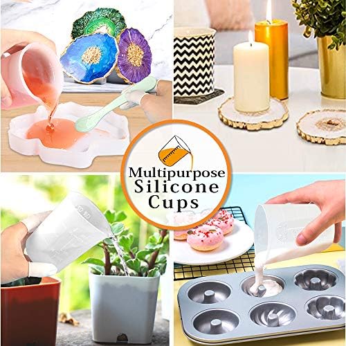 LEOBRO Silicone Measuring Cups for Epoxy Resin, 250 & 100ml Reusable Epoxy Resin Mixing Cups, Silicone Pouring Cup, with Stir Sticks, Finger Cots