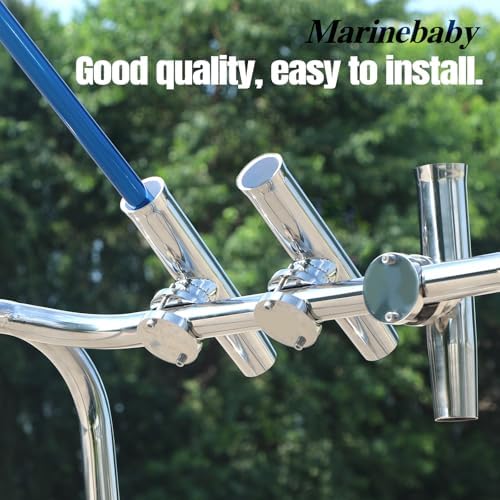 (2X) 316 Stainless Tournament Style Boat Fishing Holder Clamp on Fishing Rod Holder for Boat 1-1/4" to 2" Rail Gimbal Pin at Bottom