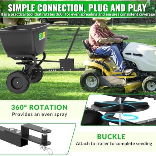 VELPAX 200LB Tow Behind Broadcast Spreader, Fertilizer Spreader Holds up to 550 lbs with 13" Pneumatic Tires and Adjustable Flow Control Lever