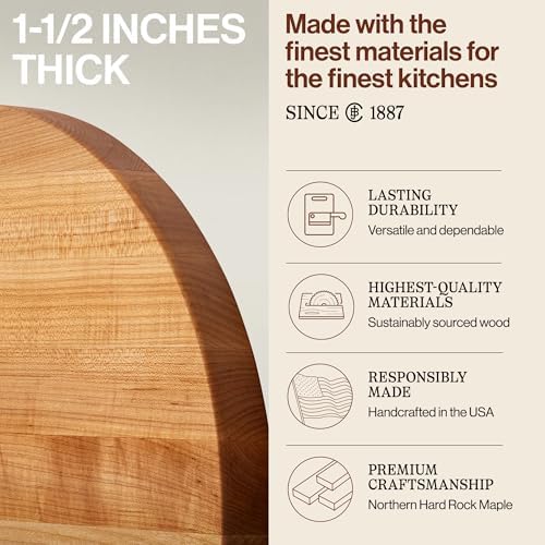 John Boos R-Board Series Round Wooden Maple Cutting Board 18”x18” – 1.5” Thick, 14-lb Reversible Butcher Block with Edge-Grain – Made in the USA