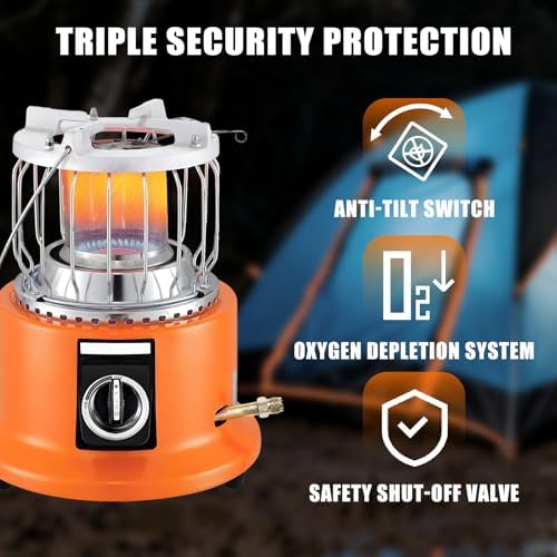 2-in-1 Propane Heater and Stove, Portable Heater with 6FT Regulating Valve, Dual Function Indoor Safe for Ice Fishing, Tent Camping, Tailgating