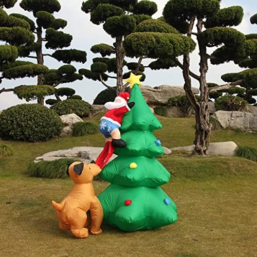 6.5FT H Animated Christmas Inflatable Tree with Santa Claus Chased by Dog Build-in LED Lights Funny Inflatable Dog Chasing Santa Claus,Blow Up Christmas Indoor Outdoor Decor
