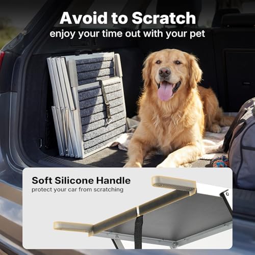Veehoo Folding Dog Steps Large for Car Truck SUV, Dogs Car Stairs 20" Wide | 4 Steps Foldable Pet Step Aluminum Dog Stairs for Injured Senior Dogs Heavy Duty Pet Ramp Ladder Non Slip, up to 170lbs