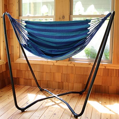 Sunnydaze Hanging Hammock Chair with Stand, Sunset | Space-Saving, Indoor or Outdoor Use, 330-Pound Capacity, Powder-Coated Steel Construction