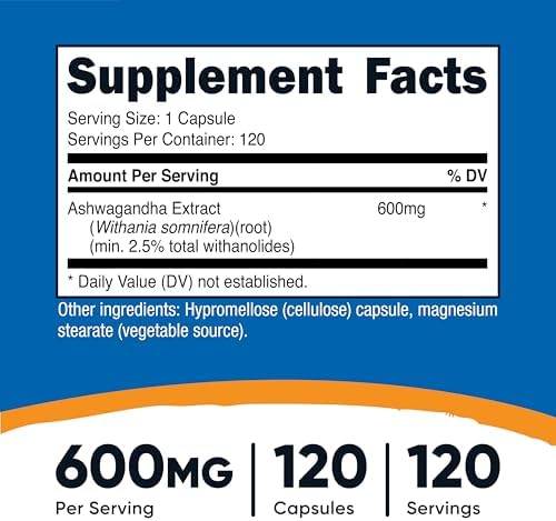 Nutricost Ashwagandha Herbal Supplement 600mg, 120 Capsules, Gluten-Free | Vegetarian, GMO-Free, Ashwagandha Root