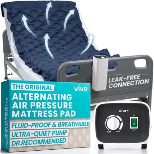Vive Alternating Air Pressure Mattress Pad - The Original Bed Sore Solution | Dr. Recommended Hospital Bed Topper for Bedridden Patients - Includes Waterproof, Breathable Ulcer Cushion & Quiet Pump