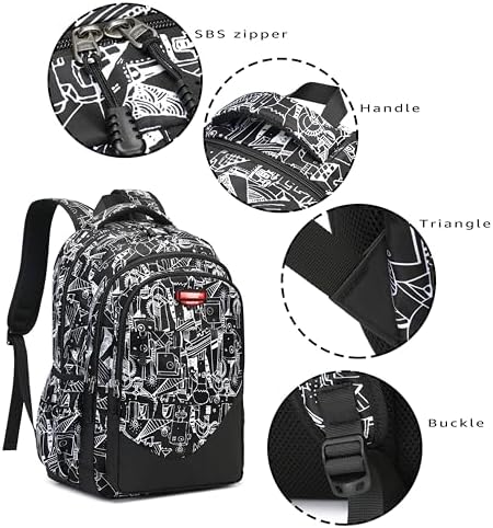 Asge Large Nylon Backpacks for Boys & Girls, Waterproof Satchel with Print, School Bags for 8-16 Years