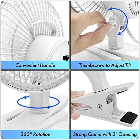 Comfort Zone CZ6XMWT 6” 2-Speed Combo Clip or Desk Fan with Removable Base, Strong Clamp for Firm Grip, Suitable for Bedroom, Office, or Dorm Room, White
