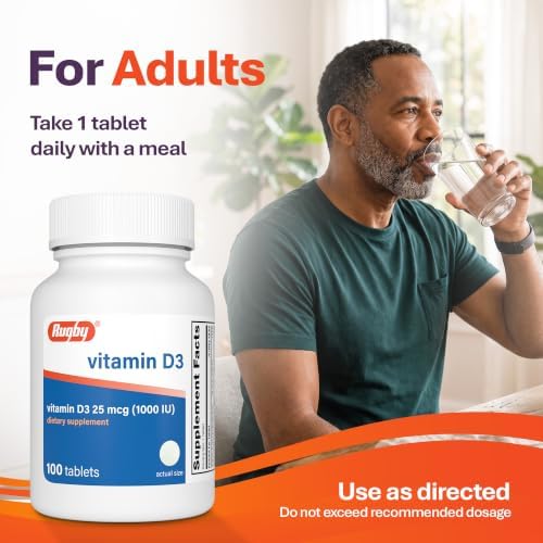 Rugby Vitamin D3, 25 mcg (1,000 IU) Dietary Supplement, 100 Count (1-Pack)