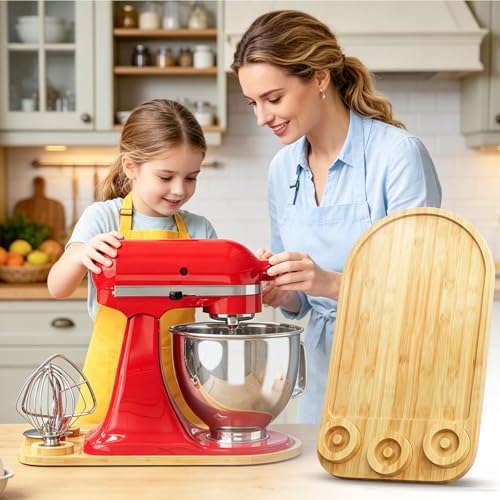 2-in-1 Mixer Sliding Mat with Attachment Storage for KitchenAid Stand Mixer, Bamboo Mixer Slider Pad for KitchenAid 4.5-5 Qt Tilt-Head Mixer