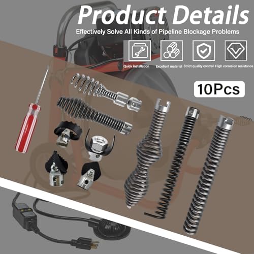 10 Pcs Drain Snake Drill Attachment Cutter and Auger Kit Compatible with RIDGID K-400 C-4 C-6 C-7 C-8 and C-9 Drain Cleaning Machine