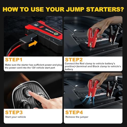 Scatach 6000A Car Battery Jump Starter,12V Portable Jump Starter Battery Pack (up to 9.0L Gasoline and 7.0L Diesel Engine), Jump Box with 3 Modes Flashlights, Jumper Cables, LED Display