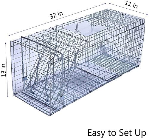 Faicuk Large Collapsible Humane Live Animal Cage Trap for Raccoon, Opossum, Stray Cat, Rabbit, Groundhog and Armadillo 32 x 11 x 13 Inch
