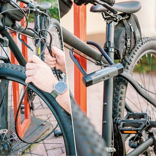 Bike U Lock with Cable - Via Velo Heavy Duty Bicycle U-Lock,14mm Shackle and 10mm x1.8m Cable with Mounting Bracket for Road, Mountain, Electric & Folding Bike