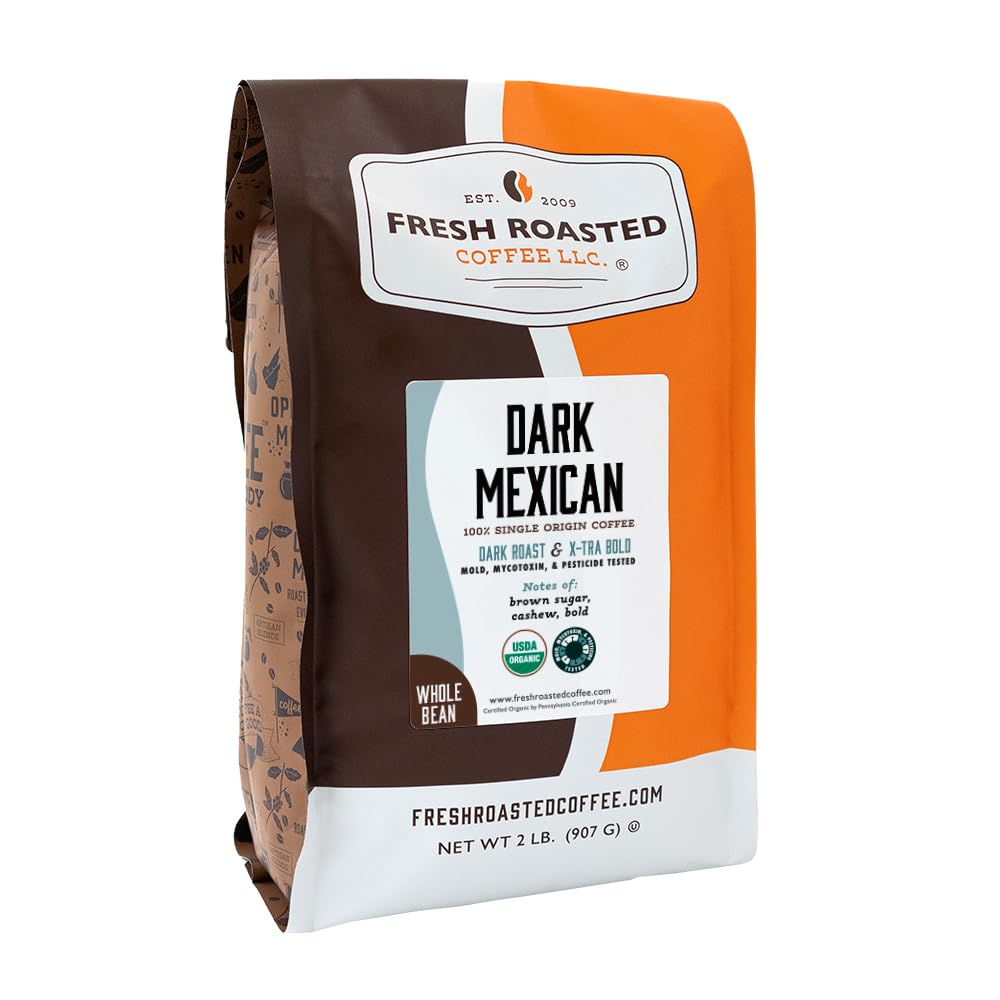 Fresh Roasted Coffee, Dark Brazil Whole Bean Coffee, Med-Dark Roast, Kosher, 5 lb (80 oz)