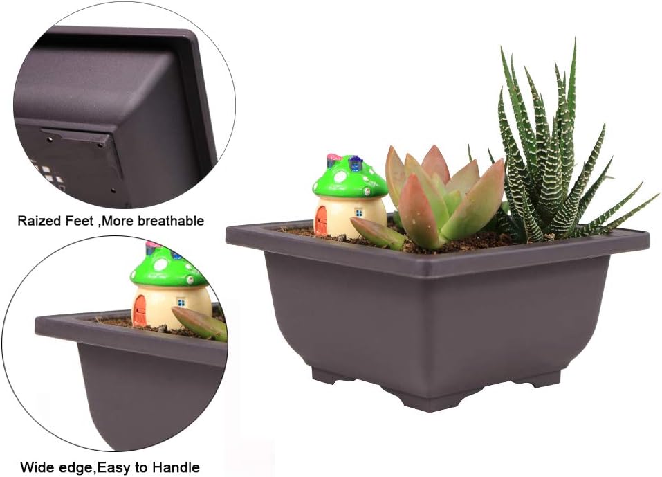 MUZHI 6PCS/Pack Retro Style Basin Plastic Flower Pot 6.5 Inch Flower Bonsai Tree Plant Bowl Nursery Pots Maceta Cuadrada Simulational Purple Sands Pots with Tray Rectangle Small