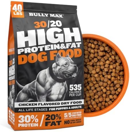 Bully Max Dry Dog Food for Adults & Puppies - High Protein & Fat for Muscle & Weight Gain - High Performance Dog Food Supplements - Small & Large Breed Dogs (535 Calories Per Cup), Chicken, 15lb Bag