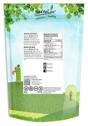 Food to Live Hard Red Wheat Berries, 3 Pounds – Sprouting for Wheatgrass, Kosher, Raw, Vegan, Bulk