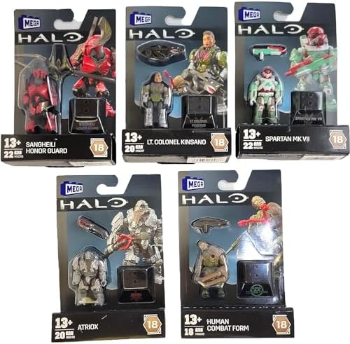 Mega Construx Halo Heroes Series 18 – Complete 5‑Figure Buildable Action Figure Bundle | Sangheili Honor Guard, Atriox