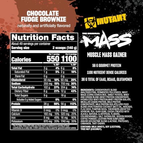 Mutant Mass Weight Gainer Protein Powder, Chocolate Fudge Brownie, 15 lb