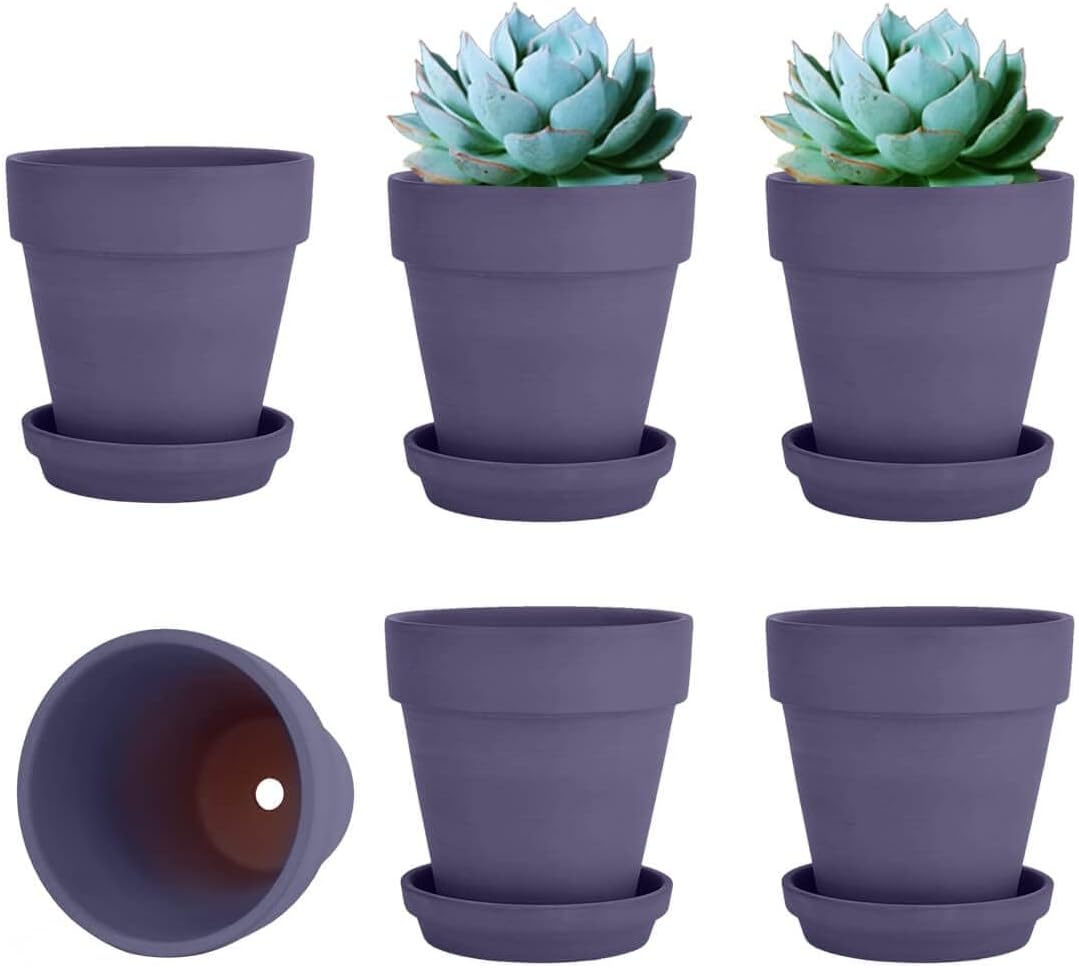 vensovo 4 Inch Terracotta Plant Pots with Saucer - 6 Pack Clay Flower Pots with Drainage, Great for Plants, Crafts, Wedding Favor