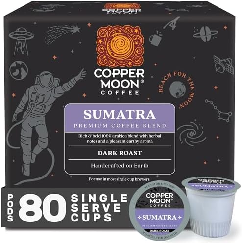 Copper Moon K-Cup Coffee Pods, Medium Roast, Costa Rican Blend, 80 Count | Single Serve, Vegan, Allergen Free, Non-GMO, Kosher, Small Batch Roasted, Vegetarian, Compatible with Keurig K Cup Brewers