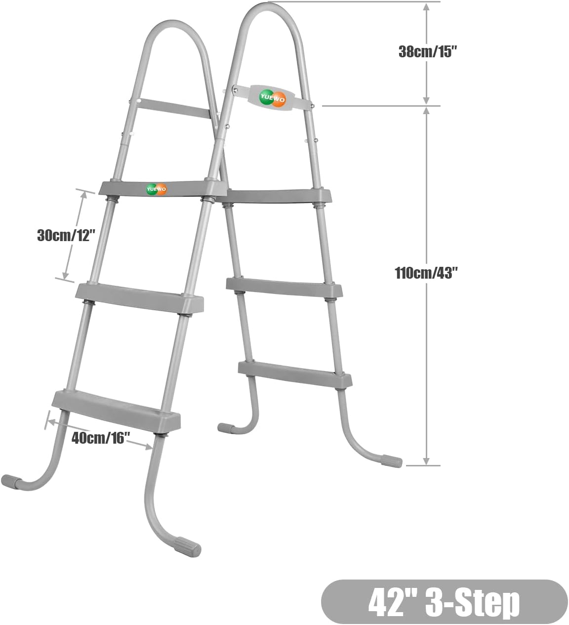 YUEWO 36" 2-Step Steel Frame Above Ground Swimming Pool Ladder with Non-Slip Plastic Steps for Entry and Exit System Swim Pools