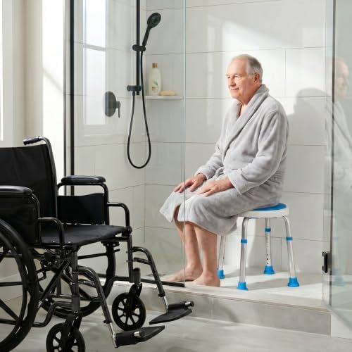 Vaunn Medical Tool-Free Assembly Adjustable Swivel Shower Stool Seat Bench with Anti-Slip Rubber Tips for Safety and Stability