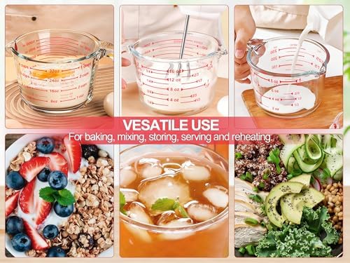 M MCIRCO 6 Pcs Glass Measuring Cups with Lids Set, 1 Cup, 2 Cup, 4 Cup | Measuring Jugs with Handle, Nesting Liquid Measuring Cups for Kitchen