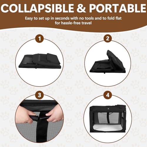 X-ZONE PET Dog Crate 3-Door Kennel, Collapsible Portable Soft Sided Pet Carriers for Indoor & Outdoor, Multiple (32-Inch, Carbon Black)