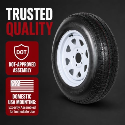eCustomrim 2-Pack Trailer Tire Rim Assembly ST205/75D15 15 Inch 5 Lug White | Load Range C 6 Ply F78-15 Tire, 5 Bolt On 4.5 Inch Center Steel Wheel