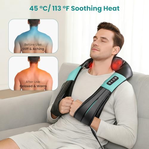 Nekteck Shiatsu Neck Massager with Heat for Pain Relief, NOT Cordless | 2026 Upgraded 3D Back Shoulder Kneading Massage Pillow, 3 Intensity Speeds Deep Tissue, Relaxation Gifts for Men Women, Black