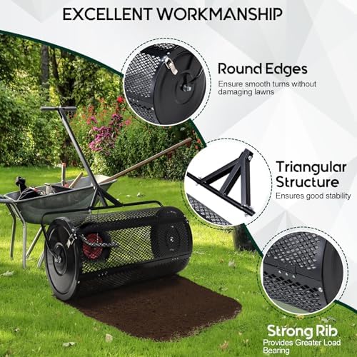 Compost and Peat Moss Spreader with Updated 2 in 1 ATV & T Shaped Handle, 16”WX44”L