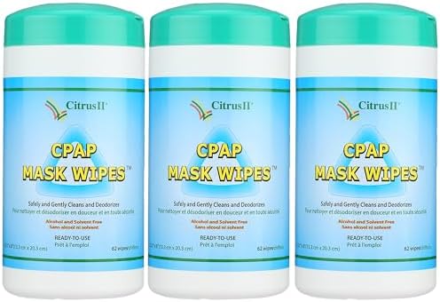 Citrus II Cleaning Wipes - Sanitizes BIPAP and CPAP Masks - Removes Dirt and Oil - Clean Citrus Scent - 62 Wipes Per Canister - Pack of 3 | Ideal