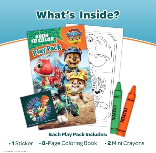 Bendon Paw Patrol Dino Movie 10Pk Multipack Play Pack | Coloring Activity Set with PAW Patrol Characters - Stickers & Crayons for Kids