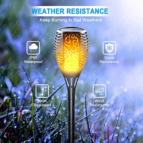 Large Size Solar Torch Light with Flickering Flame, 8 Pack | Fire Effect Garden Lights Outdoor, IP65 Waterproof Tiki Torches, Auto On/Off