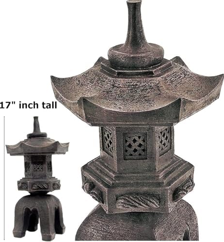 Bellaa Japanese Pagoda Garden Statue - 17” Brown Polyresin Zen Lantern Outdoor Decor