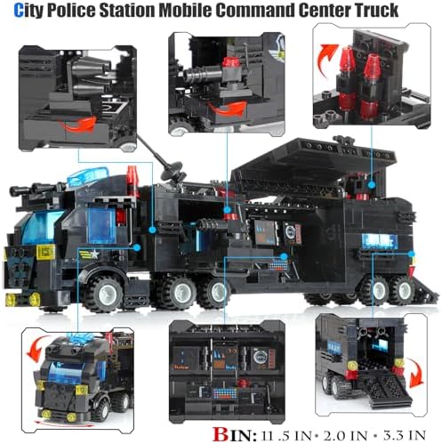 1110 PCS SWAT City Police Set Cop Car Building Set with Helicopter, Boat, Police Station, Mobile Command Center Truck Toys in 25 Different Models