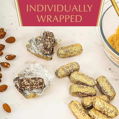 Brown & Haley Roca Chocolate Caramel Buttercrunch Toffee - 5 oz | Caramel Buttercrunch Toffee with Almonds & Sea Salt - Individually Wrapped - Gluten Free, Kosher - Gifts and Sharing