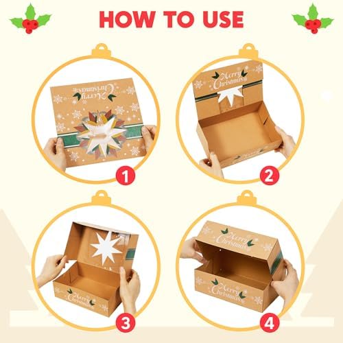JOYIN 24PCS Christmas Cookie Boxes for Gift Giving, 8.75" x 5.75" x 2.75" Xmas Holiday Bakery Treat Boxes with Window
